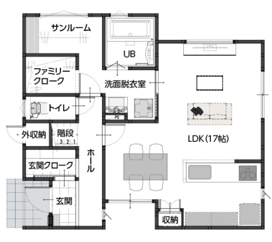 新潟市東区・船江町モデルハウスの間取図 1Fの画像